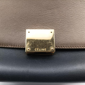 Pre-owned Celine Trapeze Brown×Black×Blue Suede × leather shoulderbag | stylenewstar