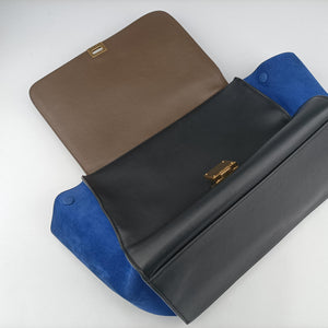 Pre-owned Celine Trapeze Brown×Black×Blue Suede × leather shoulderbag | stylenewstar