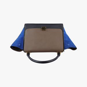 Pre-owned Celine Trapeze Brown×Black×Blue Suede × leather shoulderbag | stylenewstar