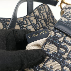 Secondhand Christian Dior Saddle Navy×grey Jacquard × Leather handbag | stylenewstar