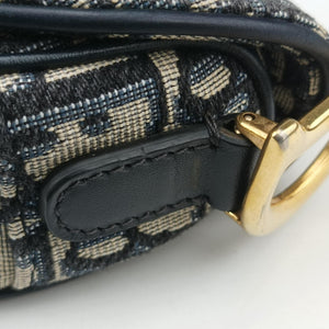 Secondhand Christian Dior Saddle Navy×grey Jacquard × Leather handbag | stylenewstar