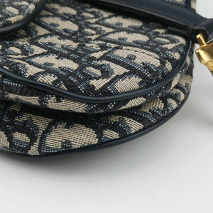 Secondhand Christian Dior Saddle Navy×grey Jacquard × Leather handbag | stylenewstar