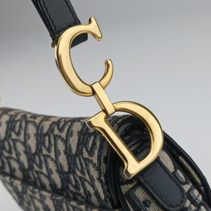 Secondhand Christian Dior Saddle Navy×grey Jacquard × Leather handbag | stylenewstar