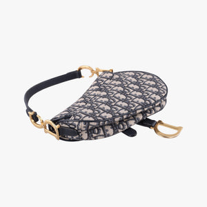Secondhand Christian Dior Saddle Navy×grey Jacquard × Leather handbag | stylenewstar
