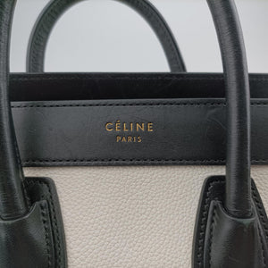 Pre-owned Celine Luggage nano Shopper Beige×white×black Leather shoulderbag | stylenewstar