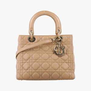 Pre-owned Christian Dior Lady Dior Beige lambskin shoulderbag | stylenewstar