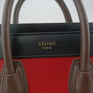 Pre-owned Celine luggage nano shopper Red×Black×Brown leather handbag | stylenewstar
