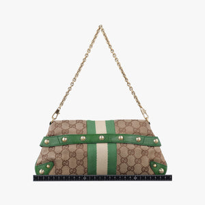 Pre-owned Gucci Horsebit Beige×green×ivory Canvas×Leather 131470 handbag | stylenewstar