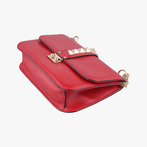 Pre-owned Valentino Rockstud Glam Lock Red Leather shoulderbag | stylenewstar