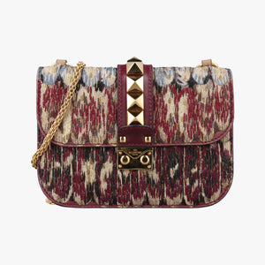 Pre-owned Valentino Rockstud Glam Lock Burgundy x Multicolour fabric x Leather shoulderbag | stylenewstar