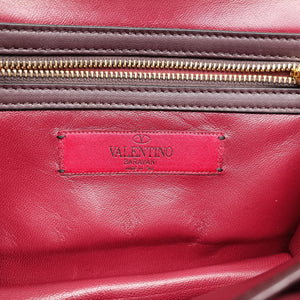 Pre-owned Valentino Rockstud Glam Lock Burgundy x Multicolour fabric x Leather shoulderbag | stylenewstar