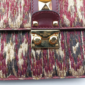 Pre-owned Valentino Rockstud Glam Lock Burgundy x Multicolour fabric x Leather shoulderbag | stylenewstar