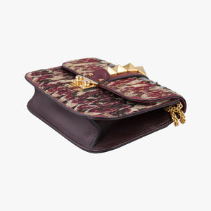 Pre-owned Valentino Rockstud Glam Lock Burgundy x Multicolour fabric x Leather shoulderbag | stylenewstar