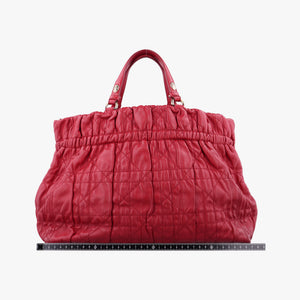 Pre-owned Christian Dior Delices Gaufre Cannage Tote Red lambskin shoulderbag | stylenewstar