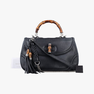 Vintage Gucci New Bamboo Black Leather 240241 shoulderbag | stylenewstar