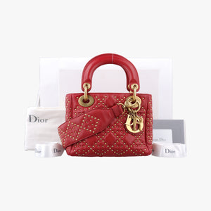Pre-owned Christian Dior Lady Dior Red lambskin shoulderbag | stylenewstar