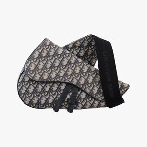 Vintage Christian Dior saddle Navy×Gray Jacquard×Leather bum bag/waist bag | stylenewstar