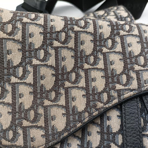 Vintage Christian Dior saddle Navy×Gray Jacquard×Leather bum bag/waist bag | stylenewstar