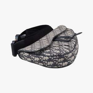Vintage Christian Dior saddle Navy×Gray Jacquard×Leather bum bag/waist bag | stylenewstar