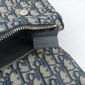 Pre-owned Christian Dior Saddlebags Gray×Navy×Black Jacquard×Leather bum bag/waist bag | stylenewstar