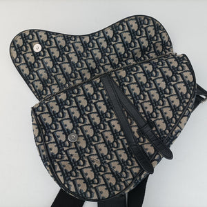 Pre-owned Christian Dior Saddlebags Gray×Navy×Black Jacquard×Leather bum bag/waist bag | stylenewstar