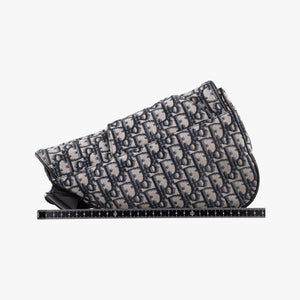Pre-owned Christian Dior Saddlebags Gray×Navy×Black Jacquard×Leather bum bag/waist bag | stylenewstar