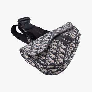 Pre-owned Christian Dior Saddlebags Gray×Navy×Black Jacquard×Leather bum bag/waist bag | stylenewstar