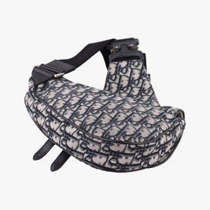 Pre-owned Christian Dior Saddlebags Gray×Navy×Black Jacquard×Leather bum bag/waist bag | stylenewstar