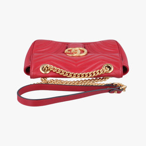 Pre-owned Gucci GG Marmont Red Leather 446744 shoulderbag | stylenewstar