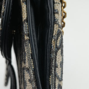 Pre-owned Christian Dior Saddle Navy×Gray jacquard×Leather shoulderbag | stylenewstar