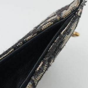 Pre-owned Christian Dior Saddle Navy×Gray jacquard×Leather shoulderbag | stylenewstar