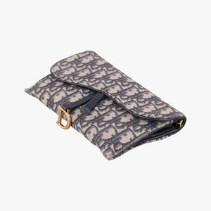 Pre-owned Christian Dior Saddle Navy×Gray jacquard×Leather shoulderbag | stylenewstar