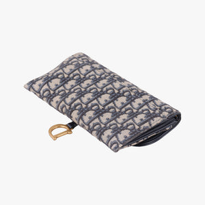 Pre-owned Christian Dior Saddle Navy×Gray jacquard×Leather shoulderbag | stylenewstar