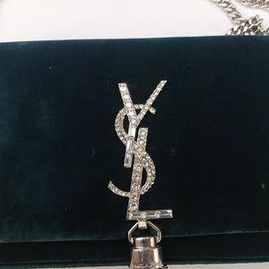 Pre-owned Yves Saint Laurent KATE Green velour 491521 shoulderbag | stylenewstar