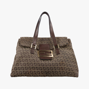 Pre-owned Fendi Zucchino Brown canvas×leather 8BN188 shoulderbag | stylenewstar