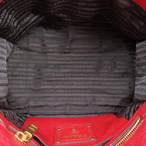 Pre-owned Prada Vitello Daino Sound Flap Top Handle Red Leather BR5034 shoulderbag | stylenewstar