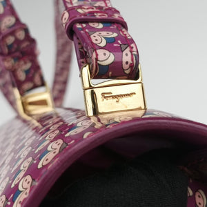 Pre-owned Ferragamo Vara zoo mini Purple×multi Patent leather shoulderbag | stylenewstar