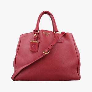 Pre-owned Prada Vitello Daino Top Handle Red Leather BN2420 handbag | stylenewstar