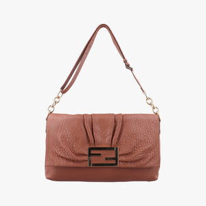 Pre-owned Fendi Mia Flap Brown Leather 8BT163 shoulderbag | stylenewstar