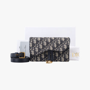 Pre-owned Christian Dior Saddle Navy×Gray Jacquard x Leather bum bag/waist bag | stylenewstar