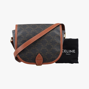 Pre-owned Celine FOLCO Triomphe Brown PVC coated canvas×Leather shoulderbag | stylenewstar
