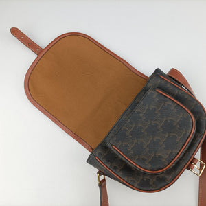 Pre-owned Celine FOLCO Triomphe Brown PVC coated canvas×Leather shoulderbag | stylenewstar