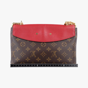 Pre-owned Louis Vuitton SAINT PLACIDE brown×CERISE Monogram Canvas×calf leather M43713 shoulderbag | stylenewstar