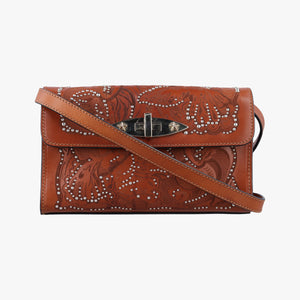 Pre-owned Red Valentino Studded Turn-Lock Brown Leather shoulderbag | stylenewstar