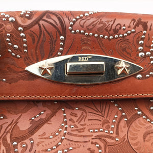 Pre-owned Red Valentino Studded Turn-Lock Brown Leather shoulderbag | stylenewstar