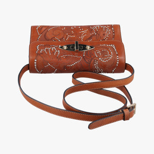 Pre-owned Red Valentino Studded Turn-Lock Brown Leather shoulderbag | stylenewstar