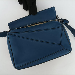 Pre-owned Loewe Puzzle mini Blue Leather shoulderbag | stylenewstar
