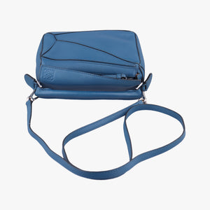 Pre-owned Loewe Puzzle mini Blue Leather shoulderbag | stylenewstar
