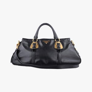 Pre-owned Prada Vitello Daino Logo Black Leather BN1903 shoulderbag | stylenewstar