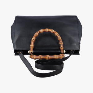 Pre-owned Gucci Bamboo Nymphaea Medium Top Handle Black Leather 453766 shoulderbag | stylenewstar